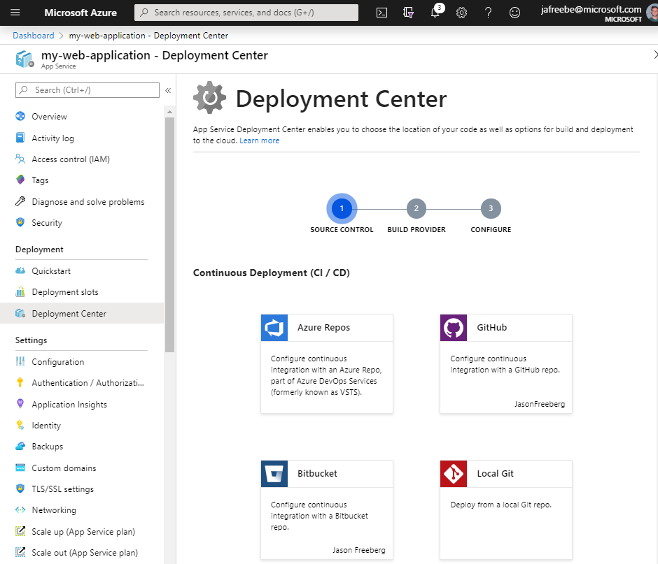 Navigate to the Deployment Center