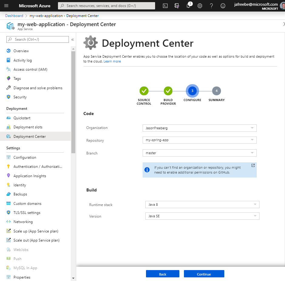 Select your repo, branch, and runtime