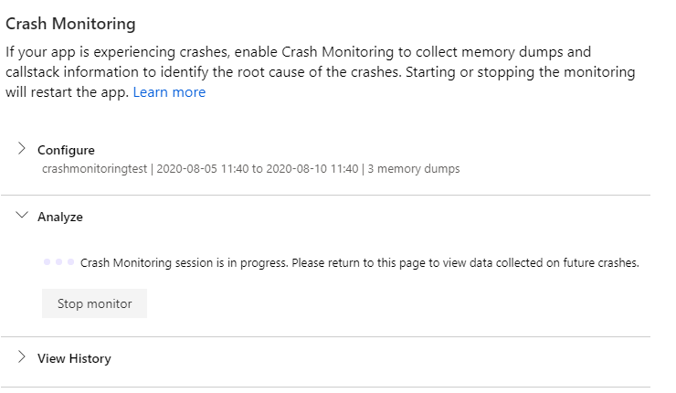 Crash Monitoring Enabled