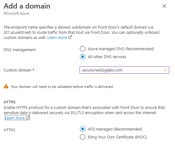 Azure Front Door Custom Domain